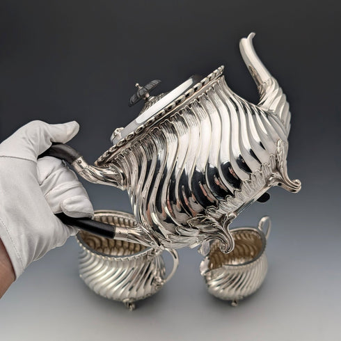 Antique British silver plate tea set, 3-piece set, George Shadford Lee&Henry Wigfull